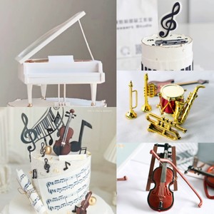 蛋糕烘焙装饰钢琴八音盒音乐盒小提琴架子鼓吉他摆件乐谱音符装饰