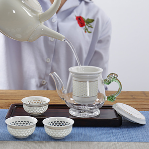 加厚耐热玻璃茶壶茶具套装 陶瓷过滤内胆花红茶玲珑杯功夫冲泡器