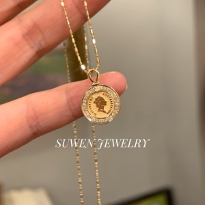 【苏文珠宝】专柜 18k金女王金币钻石项链 钻石锁骨链
