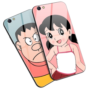 oppor9s plus r7s r7 plus手机壳玻璃硅胶套胖虎静香可爱情侣恶搞