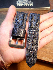 创意皮饰~100%纯手工订制 尼罗鳄鱼皮背部头骨 沛纳海pam代用表带