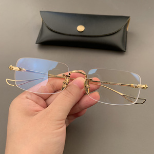 宝剑克罗心眼镜框超轻金丝边眼镜无框打孔新品时尚近视男女眼镜架