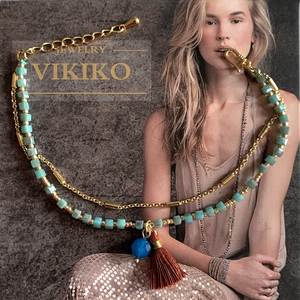 VIKIKO 甜美糖果蓝色玛瑙石水晶手绳ins小众原创双层风格女生手链