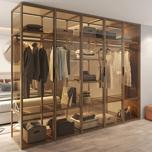 定制衣柜家用卧室轻奢玻璃门现代简约转角储物衣帽间衣橱铝合金柜