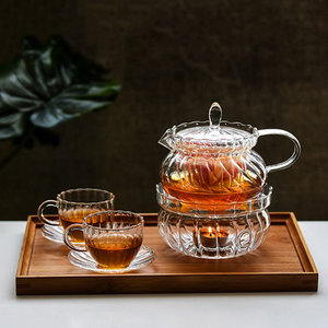 墨森尼欧式复古条纹玻璃壶煮泡水果茶壶耐高温茶具套装带过滤