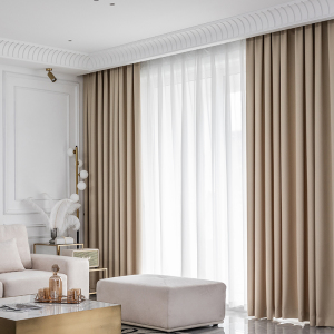 米色窗帘遮光现代北欧简约挂钩式卧室暖色客厅阳台布隔音浅米咖色