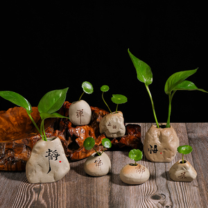 禅意迷你花器小花瓶装饰客厅茶桌茶宠摆件器皿花盆创意绿萝粗陶瓷