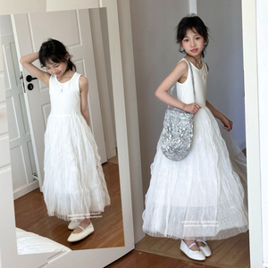 波拉borabora韩国童装女童连衣裙白色裙子2024夏季儿童纱裙仙女裙