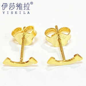 yiseila/伊莎维拉18k金耳钉女玫瑰金k黄金微笑简约笑脸耳饰正品