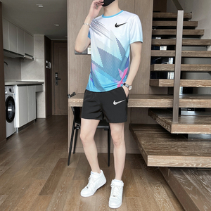 耐克顿运动套装男士2024新款夏季冰丝薄款短袖短裤跑步健身篮球服