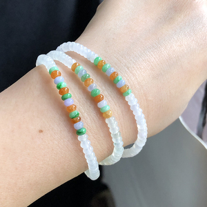 老坑冰白三彩天然a货翡翠算盘珠手链 绕2圈手串 福禄寿手串q-l152