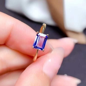 方形皇家蓝天然蓝宝石戒指男女18k金坦桑石925纯银小众高级感气质
