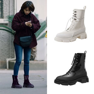 了不起的儿科医生王子文焦佳人同款鞋马丁靴女短靴子马j真皮加绒