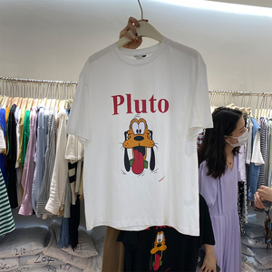 Pluto布鲁托中长款纯棉短袖t恤2024夏季新款流行宽松上衣韩国女装