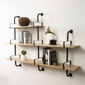 北欧实木墙上置物架铁艺壁挂式层架墙壁装饰架钉墙书架上墙展示架
