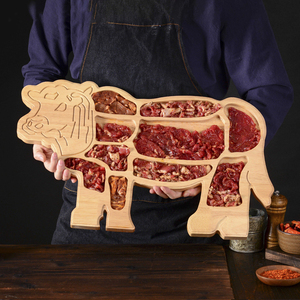 潮汕牛肉火锅店拼盘餐具榉木橡木牛杂全牛宴盘子牛形木盘分格餐盘