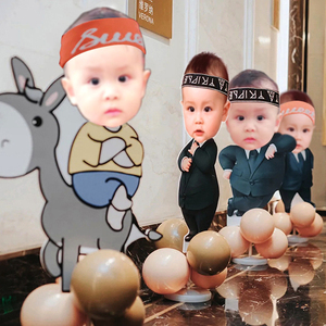 宝宝生日百天迎宾气球海报定制周岁儿童大头娃娃卡通人形立牌装饰