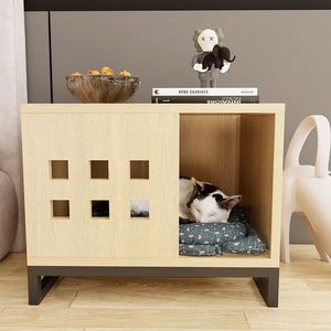 新款家用环保实木猫柜猫窝猫笼茶几边几人宠共用床头柜定制
