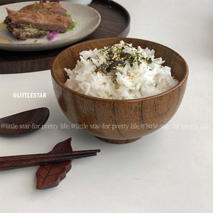 安宅小星 日式手工木碗家用甜品碗酸奶碗 日料米饭碗汤碗 4.5英寸