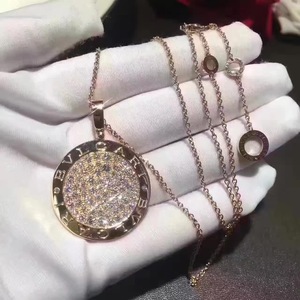 18k玫瑰金宝格丽项链圆盘大饼满钻男女锁骨毛衣链