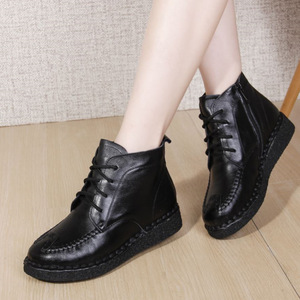 女兆真皮坡跟鞋女