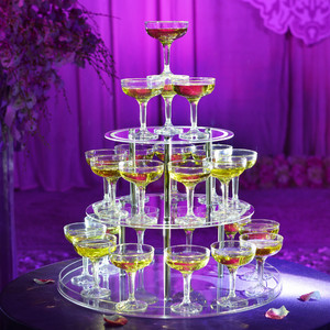 厂家直销包邮新款婚礼庆典透明亚克力三层圆形酒塔台 婚庆香槟塔