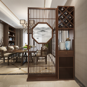 新中式木质屏风酒架隔断柜客厅餐厅入门玄关家用实用装饰置物座屏