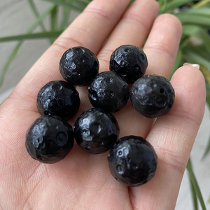 天然银曜石星球吊坠 直孔黑曜石陨石球可串手链项链配件