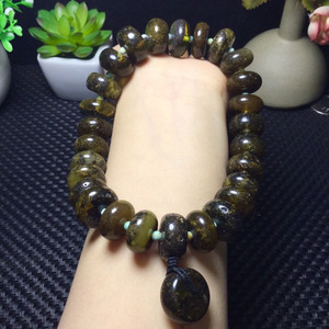 天然药珀手持 老药琥珀蜜蜡盘珠手串表面带裂瑕疵