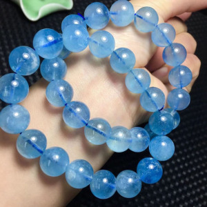 巴西天然冰糯魔鬼蓝海蓝宝手链深蓝海蓝宝蓝色水晶宝石手串礼物