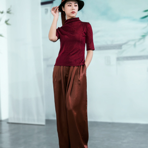【浮云照】栖意原创设计女装桑蚕丝红云纱百搭阔腿个性休闲长裤