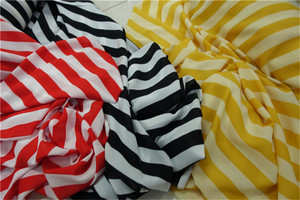 红黑黄三色条纹雪纺珠面料 夏装连衣裙面料