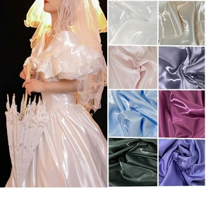白色水晶丝缎礼服绸缎水光缎面婚纱丝绸硬挺面料液态金属设计布料