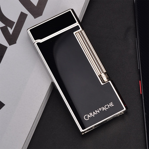 日本正版caran dache凯兰帝打火机 纯铜超薄 充气火机cd10黑色男