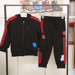 adidas阿迪达斯男女小童2021春季新款三叶草儿童加绒套装gd2642