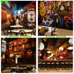 3d浮世绘招财猫餐厅壁纸日式酒屋寿司料理店墙纸日本建筑街景壁画