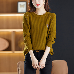 早春短款毛衣女2023年新款春装妈妈宽松遮肚针织上衣打底小衫洋气