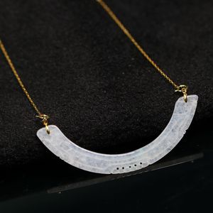 s925银镶嵌白冰天然a货翡翠玉璜龙勾锁骨链吊坠