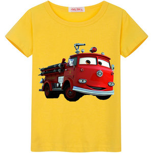 玩具同款变形消防车图案儿童衣服夏天短袖男装季救火车纯棉透气
