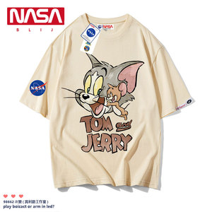 NASA联名猫和老鼠T恤男学生情侣款夏装动漫卡通图案短袖夏季衣服