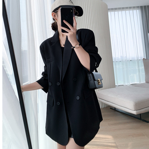 懂点黑色小西装外套女2024春季新款韩版设计感小众休闲中长款西服
