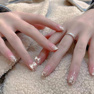 爆闪金箔纸美甲中长穿戴式美甲贴片假指甲气质少女美甲成品可拆卸