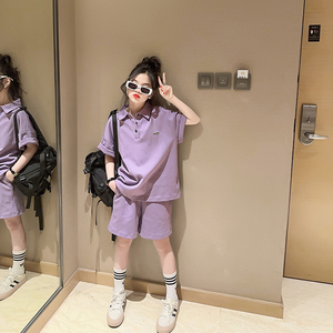 女童超酷拽姐套装夏装2024新款儿童polo领童装夏季女大童洋气衣服