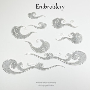 银色祥云刺绣布贴  中国风衣服补丁布贴高级对称小号装饰辅料贴花