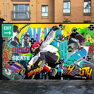 街头涂鸦滑板背景墙纸街舞教室装饰壁画墙布少儿体能馆体适能壁纸