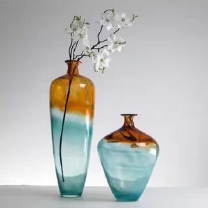 百花园 欧式彩色玻璃花瓶 玻璃容器 琉璃摆件落地花瓶家居工艺品