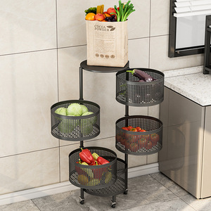 旋转收纳架厨房落地铁艺果蔬多功能转角菜篮子蔬菜杂物置物架