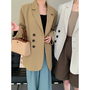 设计款三颗纽扣廓形西装休闲女气质外套2022春季新款韩版西服上衣