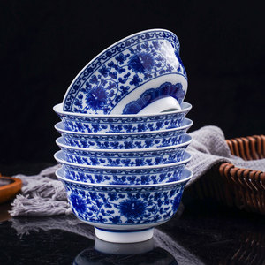青花瓷碗景德镇中式家用吃饭碗陶瓷稀饭碗面碗仿古碗高脚碗釉下彩