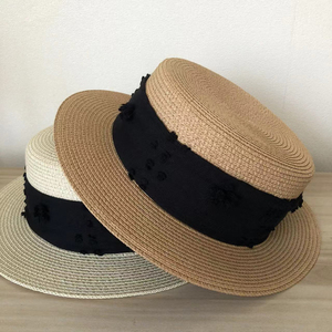 外贸尾单草编帽女夏季遮阳帽平顶帽防紫外线帽防晒帽透气沙滩帽子